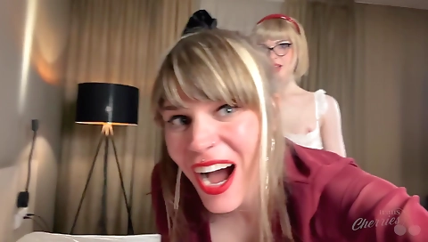 Trans blonde gets fucked in the hotel reception room