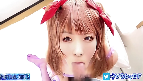 Busty asian redheaded slut fucks a guy with big hole