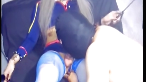 Sexy asian shemale with cute cosplay fucks a masked teen