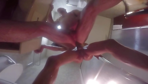 Ebony shemale with a big ass gets fucked in the shower