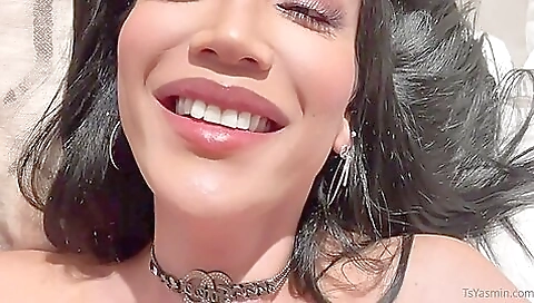 Blonde shemale rides big cock in her ass and mouth