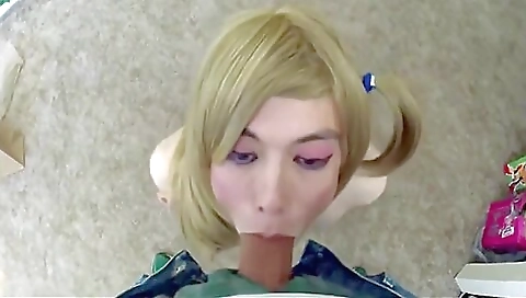 My beautiful busty shemale gets a dick inside her face