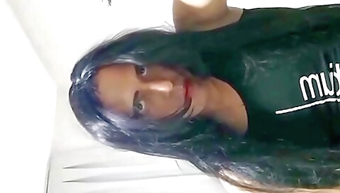 Hot brunette 18+ girl is stripping and seducing herself