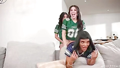 Busty brunette in a sexy outfit fucks with big black dick