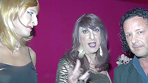 Busty shemale fucks old man in the back with a big black cock