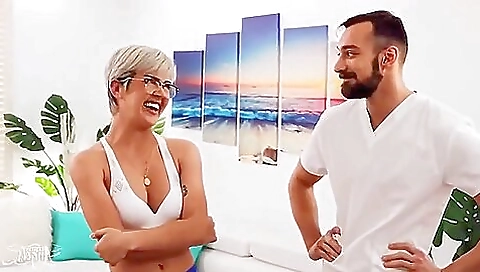 Sexy shemale in a nice oiled body is fucked by a dude