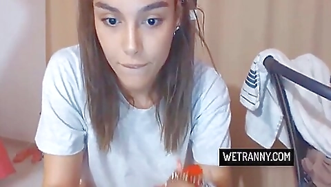 Beautiful teen with big natural tits shows off on a big screen