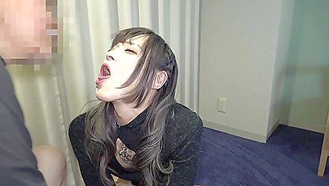 Japanese babe 18+ enjoys deepthroating with a big black dick