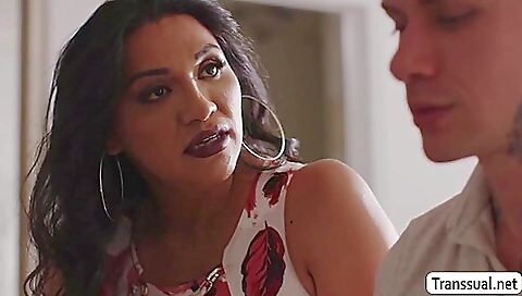 Latina stepmom rides his hard dick in front of her boyfriend