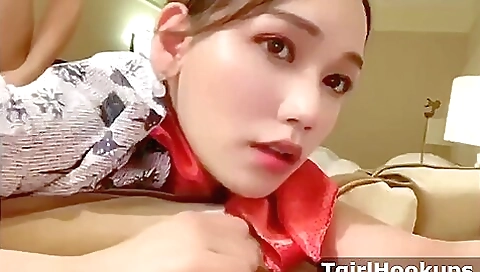 Asian milf is getting fucked by a black guy in stockings