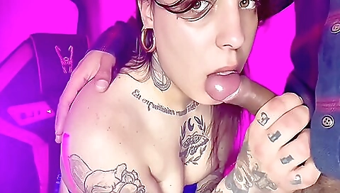 Hot brunette babe with a tattoo and a shaved asshole