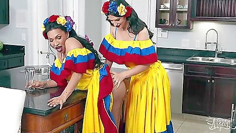 Busty brunette and brunette in interracial hardcore scene