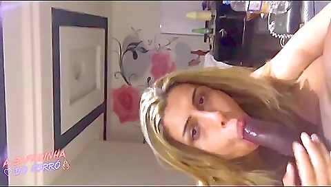 Brazilian blonde with natural tits is sucking cum in her mouth