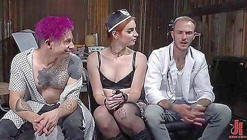 Bitch with a beautiful facial is fucked in a kinky threesome