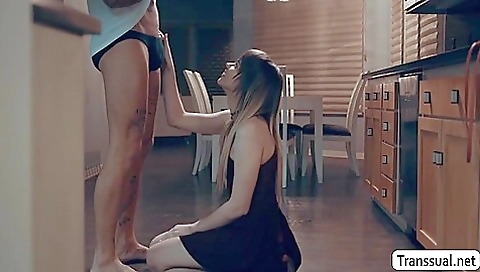 Big ass brunette babe gives a deepthroat blowjob to her stepbro