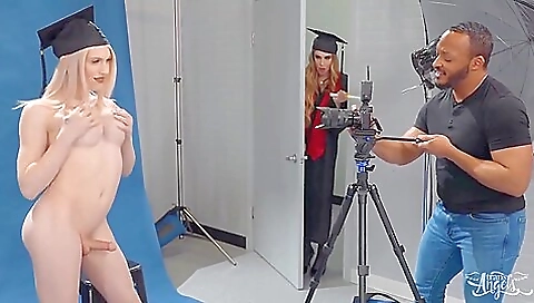 Amateur blonde fucks her bestie and the guy gets fucked in the ass